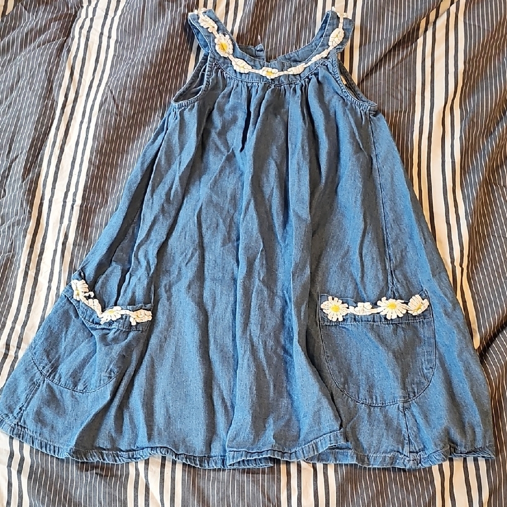 Blue Denim Dress with Daisy Accents